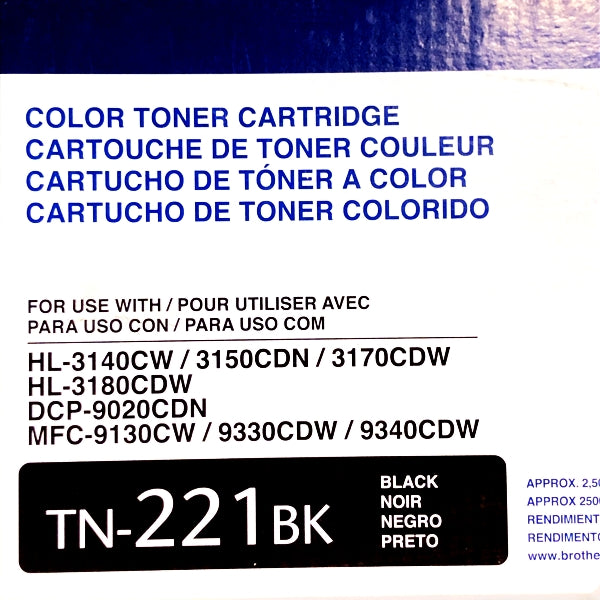 Brother TN221BK Toner Cartridge - Black (For Brother HL-3140CW, HL-3150CDN, HL-3170CDW, HL-3180CDW, DCP-9020CDN, MFC-9130CW, MFC-9330CDW, MFC-9340CDW)