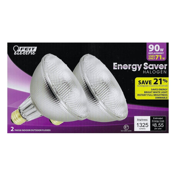 Feit Electric 90W Dimmable PAR38 Halogen Flood Light Bulbs - Indoor/Outdoor (2 Pack) 90 Watt replacement using Only 71W