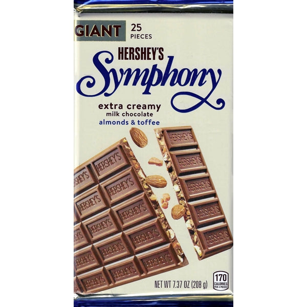 Hershey's Symphony Giant Chocolate Candy Bar (Net Wt. 7.37 oz.) Extra Creamy Milk Chocolate, Almonds and Toffee