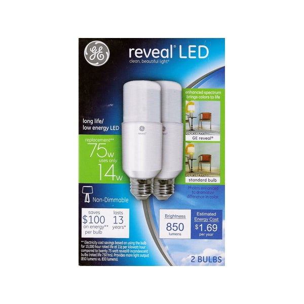 GE Reveal 14W LED Light Bulb - Non-Dimmable (2 Pack) 75W Replacement using only 14 Watts