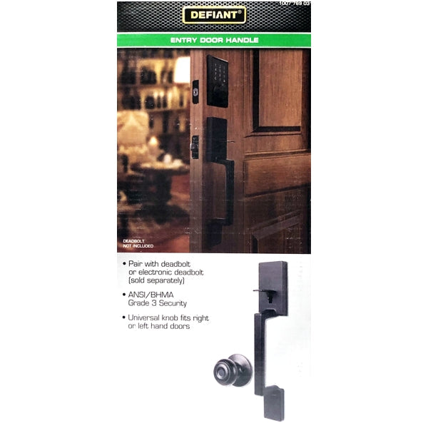 Defiant Entry Door Handle Set - Vancouver Matte Black (Exterior Handle + Interior Knob Set) Easy One Tool Installation