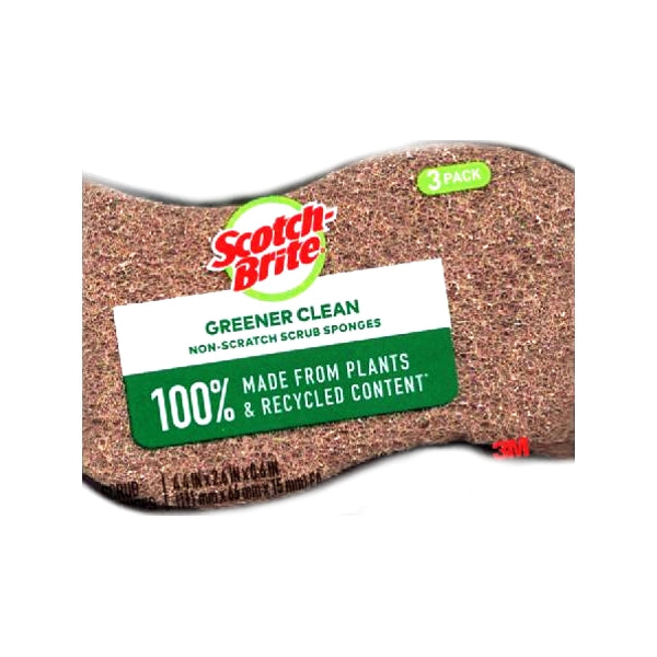 Scotch-Brite Greener Cleaner Non-Scratch Scrub Sponges - Natural (3 Pack) Made from Plants and Recycled Content