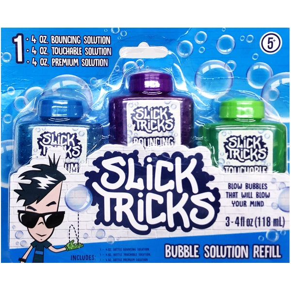 Slick Tricks Bubble Solution Refill Kit (3-Piece Kit) Bouncing, Touchable, and Premium Solutions