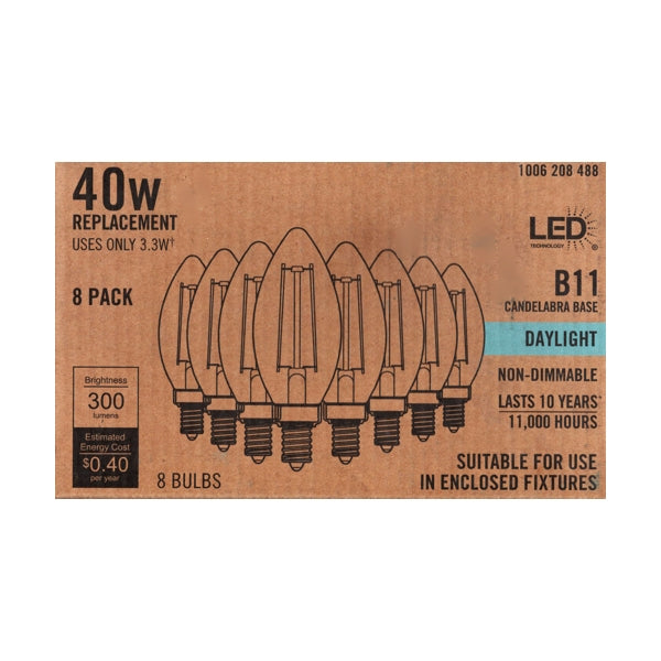 Home Depot 3.3W Decorative B11 LED Filament Light Bulbs - Daylight (8 Pack) Candelabra Base, 40W Replacement