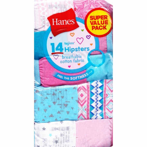 Hanes Girls' Tagless Hipsters Size 6 Cotton Underwear (14 Pack)
