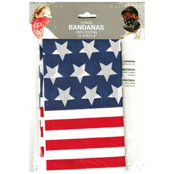 In Motion Patriotic USA Stars and Stripes Bandana Neckerchief (3 Pack)