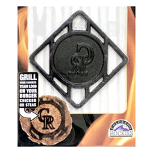 Load image into Gallery viewer, Pangea Colorado Rockies Cast Iron BBQ Meat Brander (4&quot; x 4&quot;) Grill on Burgers, Chicken, Steaks

