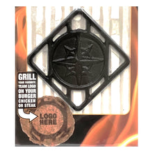 Load image into Gallery viewer, Pangea Seattle Mariners Cast Iron BBQ Meat Brander (4&quot; x 4&quot;) Grill on Burgers, Chicken, Steaks
