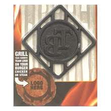 Load image into Gallery viewer, Pangea Tampa Bay Rays Cast Iron BBQ Meat Brander (4&quot; x 4&quot;) Grill on Burgers, Chicken, Steaks
