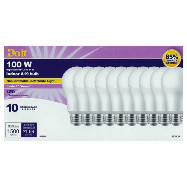 Do It 14 Watt Indoor A19 LED Light Bulbs - Soft White (10 Pack) 100W Equiv.