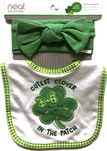 Neat Solutions Cutest Clover in the Patch Baby Bib/Headband Set - Green/White (2-Piece Set)