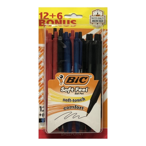 Bic Soft Feel Assorted Color Retractable Ballpoint Pens - Medium (12 + 6 Bonus Pack)