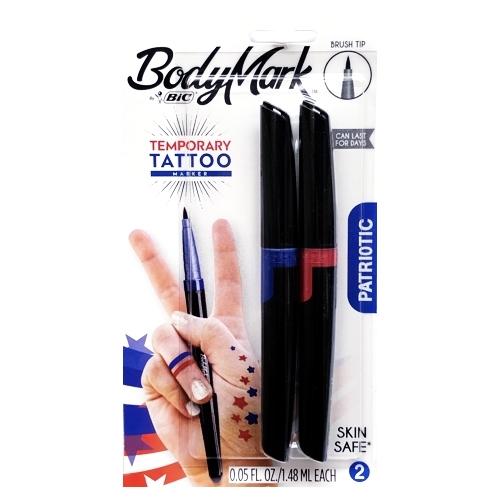 BodyMark Temporary Tattoo Markers - Blue/Red (2 Pack) Patriotic Colors