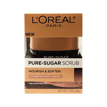 Load image into Gallery viewer, L&#39;Oreal Paris Pure-Sugar Scrub for Face and Lips - 3 Pure Sugars + Cocoa (Net wt. 1.7 oz.) All Skin Types

