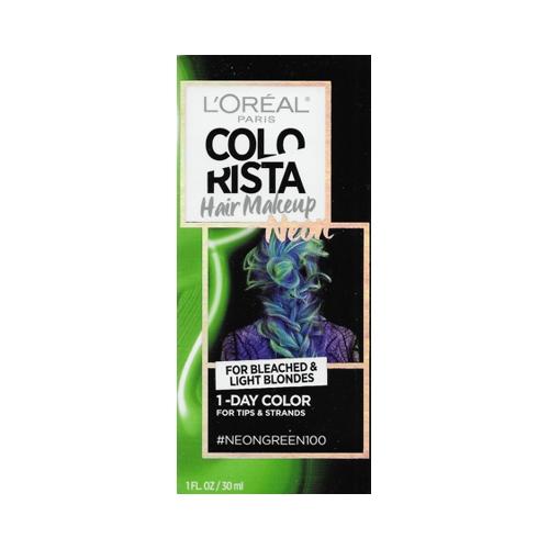 L'Oreal Colorista Hair Makeup Temporary 1-Day Hair Color Kit (NeonGreen100) For Bleached & Light Blonde Hair Tips & Strands