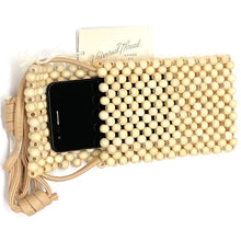Load image into Gallery viewer, Universal Thread Cell Phone Wood Bead Crossbody Mini Purse - Natural/Cream (7.25&quot; x 4&quot;) Faux Leather Crossbody Strap
