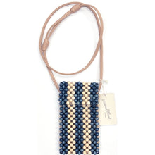 Load image into Gallery viewer, Universal Thread Cell Phone Wood Bead Crossbody Mini Purse - Blue/Cream (7.25&quot; x 4&quot;) Faux Leather Crossbody Strap
