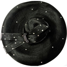 Load image into Gallery viewer, June&#39;s Young Black Wide Brim Fashion Hat with Bow &amp; Rhinestones (22&quot; Dia.) Elegant Hat
