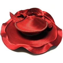 Load image into Gallery viewer, Red Wavy Wide Brim Fashion Hat with Bow &amp; Rhinestones (22&quot; Dia.) Elegant Formalwear
