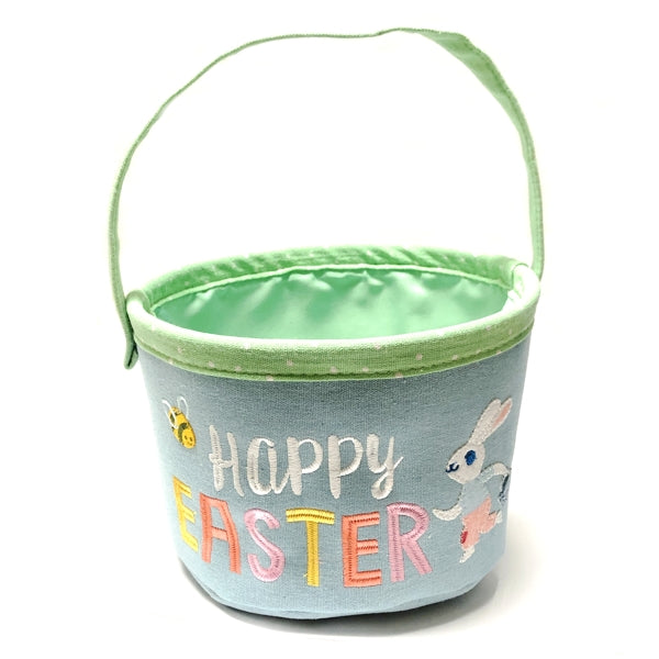 Spritz Happy Easter Canvas Fabric Basket with Handle - Blue/Green (10