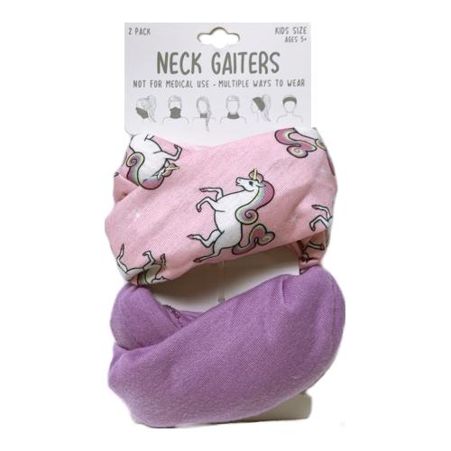 Kids Unicorn & Purple Cloth Neck Gaiter Face Covering Masks with Ear Loops (2 Pack) Endless Ways to Wear