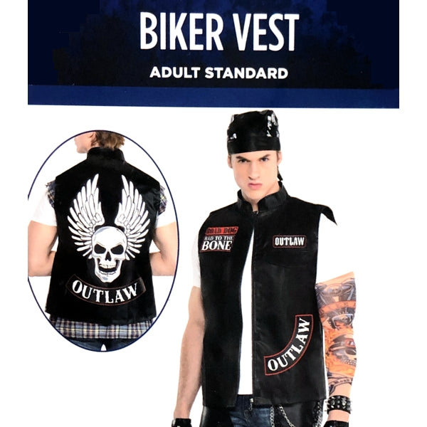 Amscan Biker Vest Adult Halloween Costume (Adult Standard - Up to Size 44)