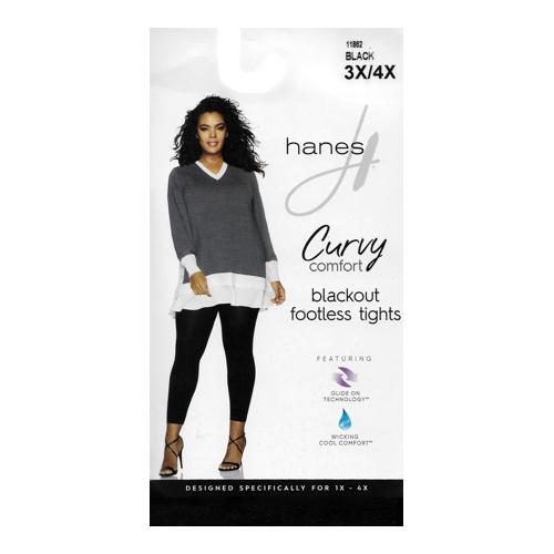 Hanes Curvy Comfort Blackout Footless Tights - Size 3X/4X (Black)