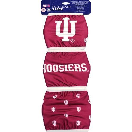 Indiana Hoosiers Cloth Face Masks with Ear Loops and Filter Pocket (3 Pack) Adult