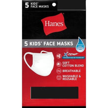Load image into Gallery viewer, Hanes Kids Soft Cotton Blend Fabric Face Masks with Ear Loops (5 Pack) Select Color
