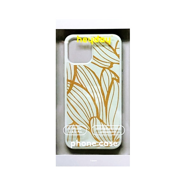 HeyDay iPhone 12 Antimicrobial Hard Shell Protective Phone Case with Rubber Bumpers - Gold/Green Abstract Botanical (Also fits iPhone 12 Pro)