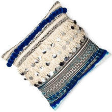 Load image into Gallery viewer, Natural Fringe and Silver Sequins Decorative Blue Throw Pillow (16&quot; x 16&quot;) with Free Local Delivery in Champaign &amp; Vermilion County IL.
