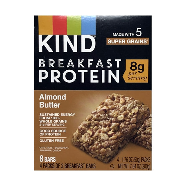 Clearance - Kind Almond Butter Breakfast Protein Bars Box (4 Packs of 2 Breakfast Bars) Best by Date: 02/11/2023