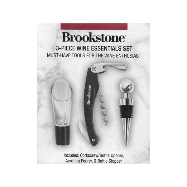 Brookstone Wine Essentials Set - Corkscrew, Aerating Pourer & Wine Bottle Stopper (3-Piece Set)
