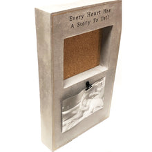 Load image into Gallery viewer, Demdaco Every Heart Has a Story to Tell Photo Shadow Box - 8.5&quot; x 13.5&quot; (Photo Clip Holder &amp; 4.5&quot; x 6&quot; Cork Board) Heavy Duty
