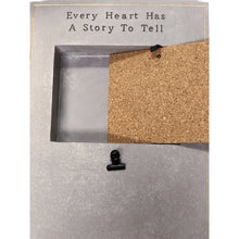 Load image into Gallery viewer, Demdaco Every Heart Has a Story to Tell Photo Shadow Box - 8.5&quot; x 13.5&quot; (Photo Clip Holder &amp; 4.5&quot; x 6&quot; Cork Board) Heavy Duty
