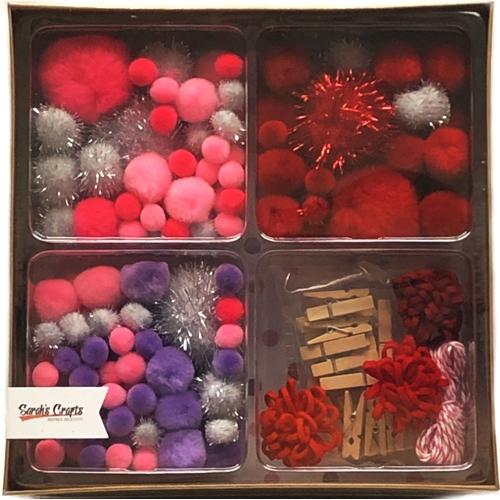 Pom Pom Craft Kit (Assorted Pom Poms, String, Mini Wood Clothespins)