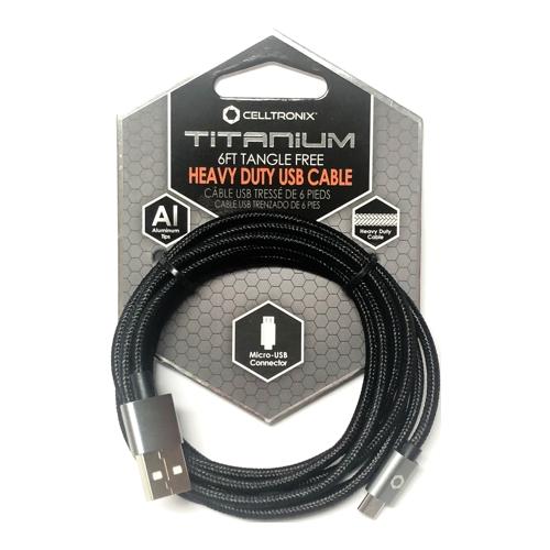 Celltronix Titanium Micro USB Heavy Duty Braided Nylon Charging Cable Cord (6 ft.)