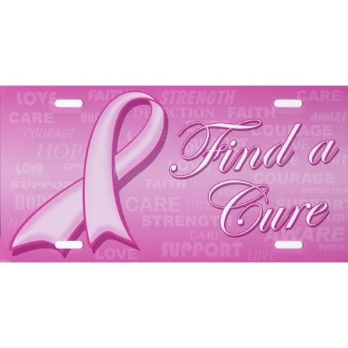Pink Ribbon Metal Vanity License Plate (Find A Cure or Survivor)