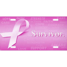 Load image into Gallery viewer, Pink Ribbon Metal Vanity License Plate (Find A Cure or Survivor)
