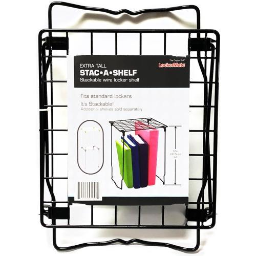 LockerMate Stac-A-Shelf Stackable Wire Locker Shelf - Extra Tall (Black) Fits Standard Lockers