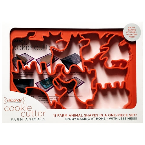 Silicandy Farm Animals Cookie Cutter One-Piece Set (11 Shapes) Sturdy Plastic, BPA Free