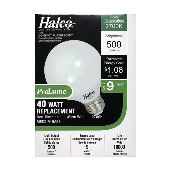 Halco ProLume 9W Decorative Globe G25 CFL Bulb - Warm White (1 Count) 40W Replacement