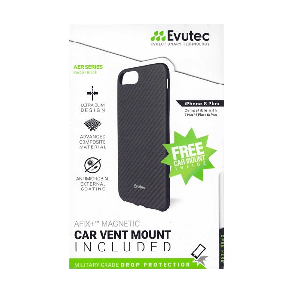 Evutec iPhone 8 Plus AER Series Karbon Protective Phone Case with Car Vent Mount (Black) Also fits iPhone 7 Plus, iPhone 6/6s Plus
