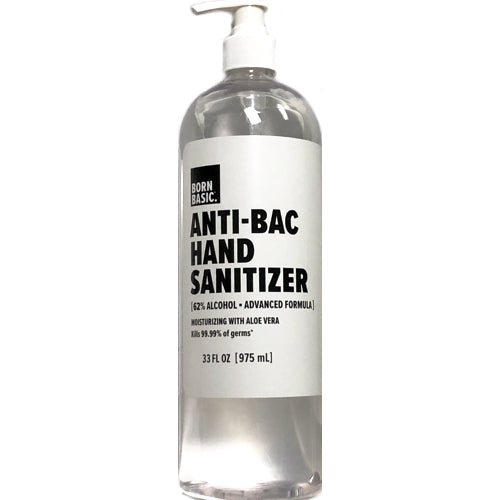 Clearance - Born Basic Anti-Bac Moisturizing Hand Sanitizer Pump with Aloe & Vitamin E (33 fl. oz.) Best By Date 6/30/2022