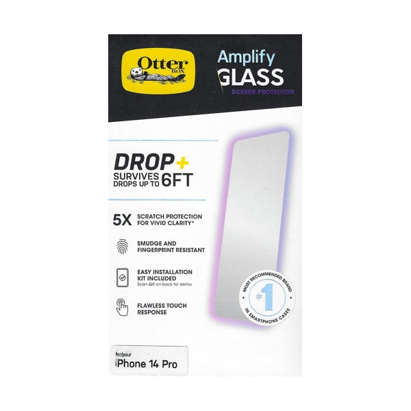 OtterBox Amplify Glass Screen Protector for iPhone 14 Pro (Antimicrobial Protection)