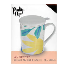 Load image into Gallery viewer, Pinky Up Ceramic Mug with Lid and Stainless Steel Tea Infuser - Annette (12 fl. oz.)
