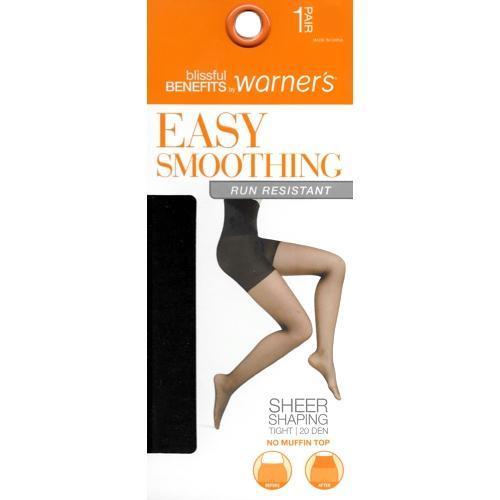 Blissful Benefits Easy Smoothing Run Resistant Sheer Shaping Pantyhose - Black (1 Pair) Select Size