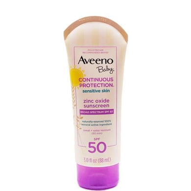 Clearance - Aveeno Baby Continuous Protection Sensitive Skin Zinc Oxide Sunscreen Lotion - SPF50 (3.0 fl. oz.) Best By Date 07/31/2022 - DollarFanatic.com