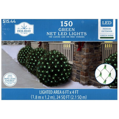 Holiday Time 150 Green Net LED Lights Set Break Resistant - Green/Green Wire (6 ft. x 4 ft. Lighted) Indoor/Outdoor - DollarFanatic.com