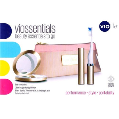 Viossentials Toothbrush Travel Kit (Rose Gold) Includes LED Mirror, Slim Sonic Toothbrush & Carrying Case - DollarFanatic.com